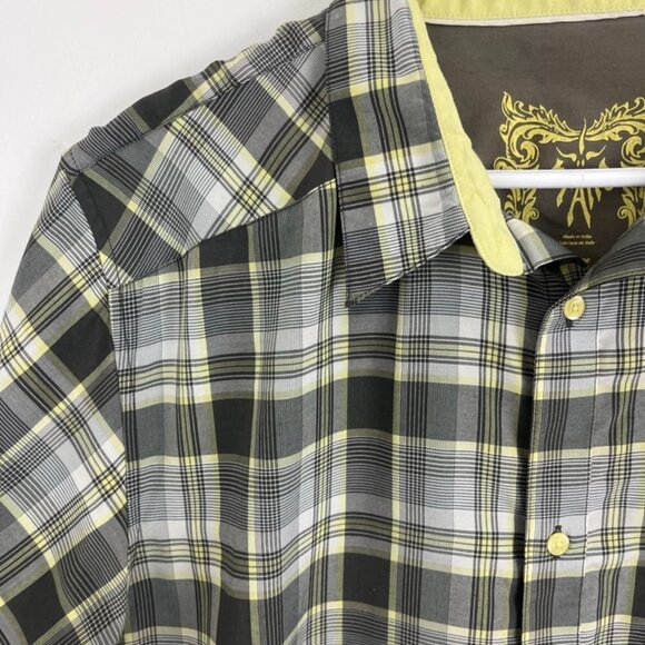 Prana Yellow & Brown Plaid Short Sleeve Shirt with Embroidery Design - Picture 4 of 11